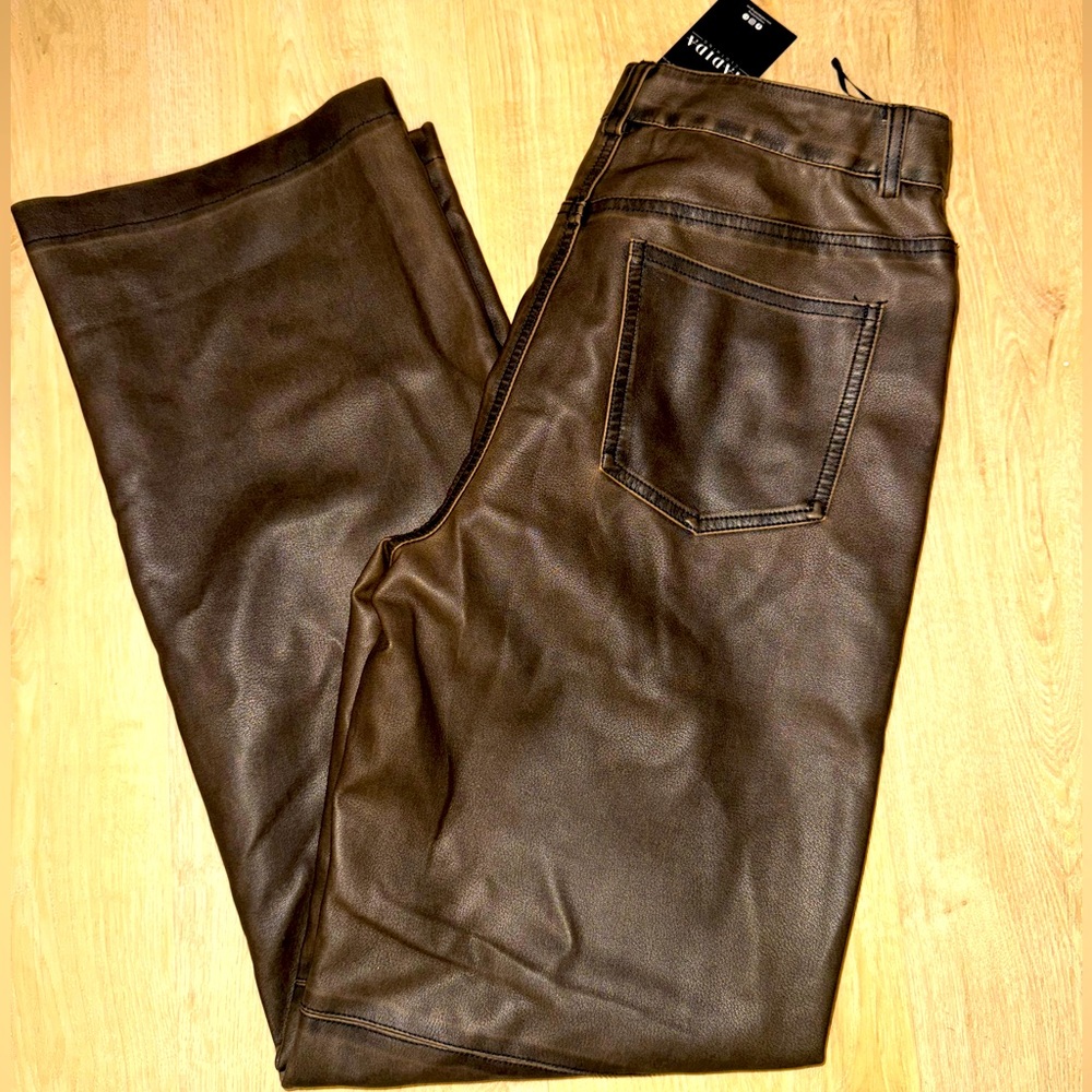 NWT Brown vintage washed pleather pants size medium- Madida Clothing